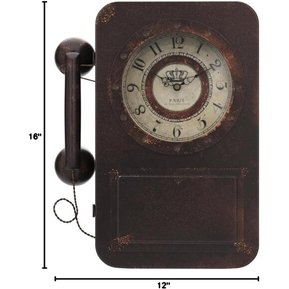 Retro Old Telephone Battery Operated Quartz Metal Wall Vintage Decor Clocks - Picture 3 of 8